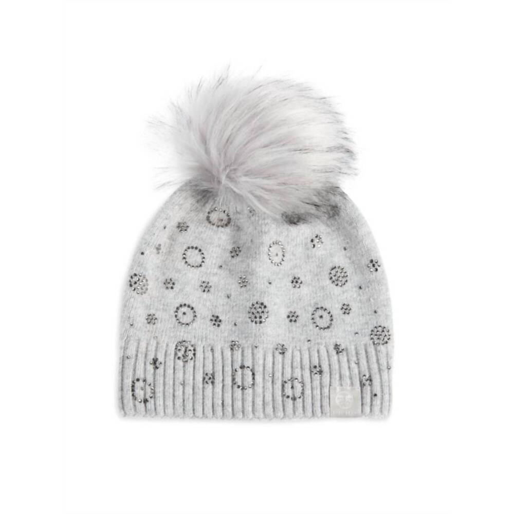 NEW FURLUX women's faux fur pom cashmere blend beanie in gray